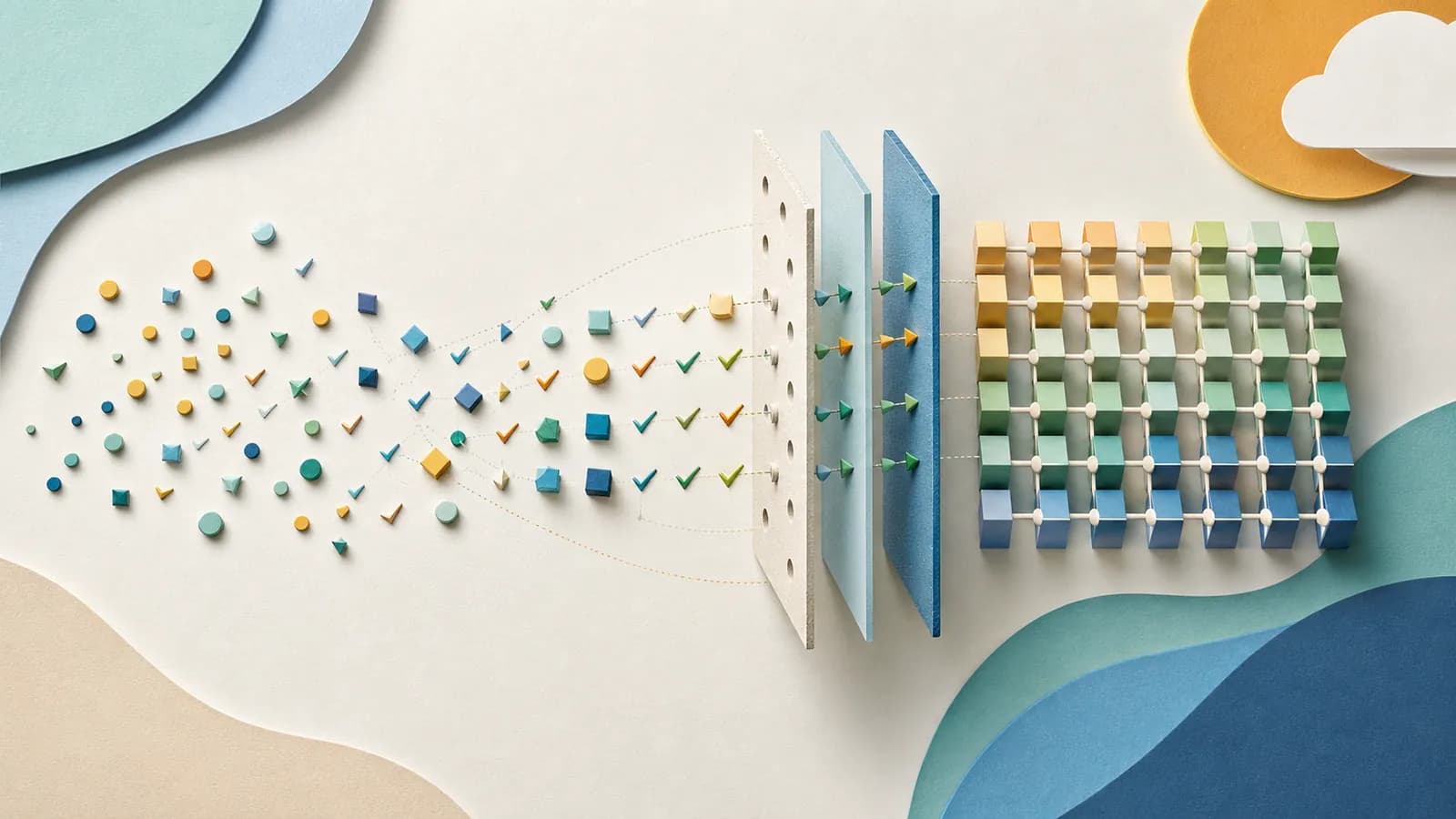 Tiny repeated shapes resolving into an orderly habit pattern