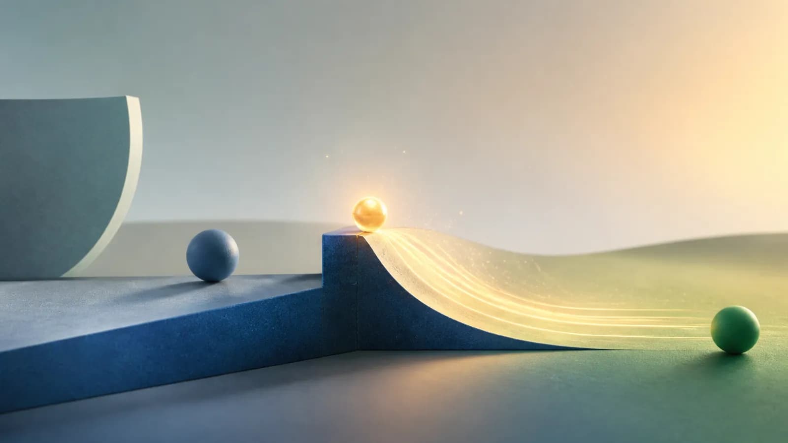 A small glowing spark crossing a threshold into motion