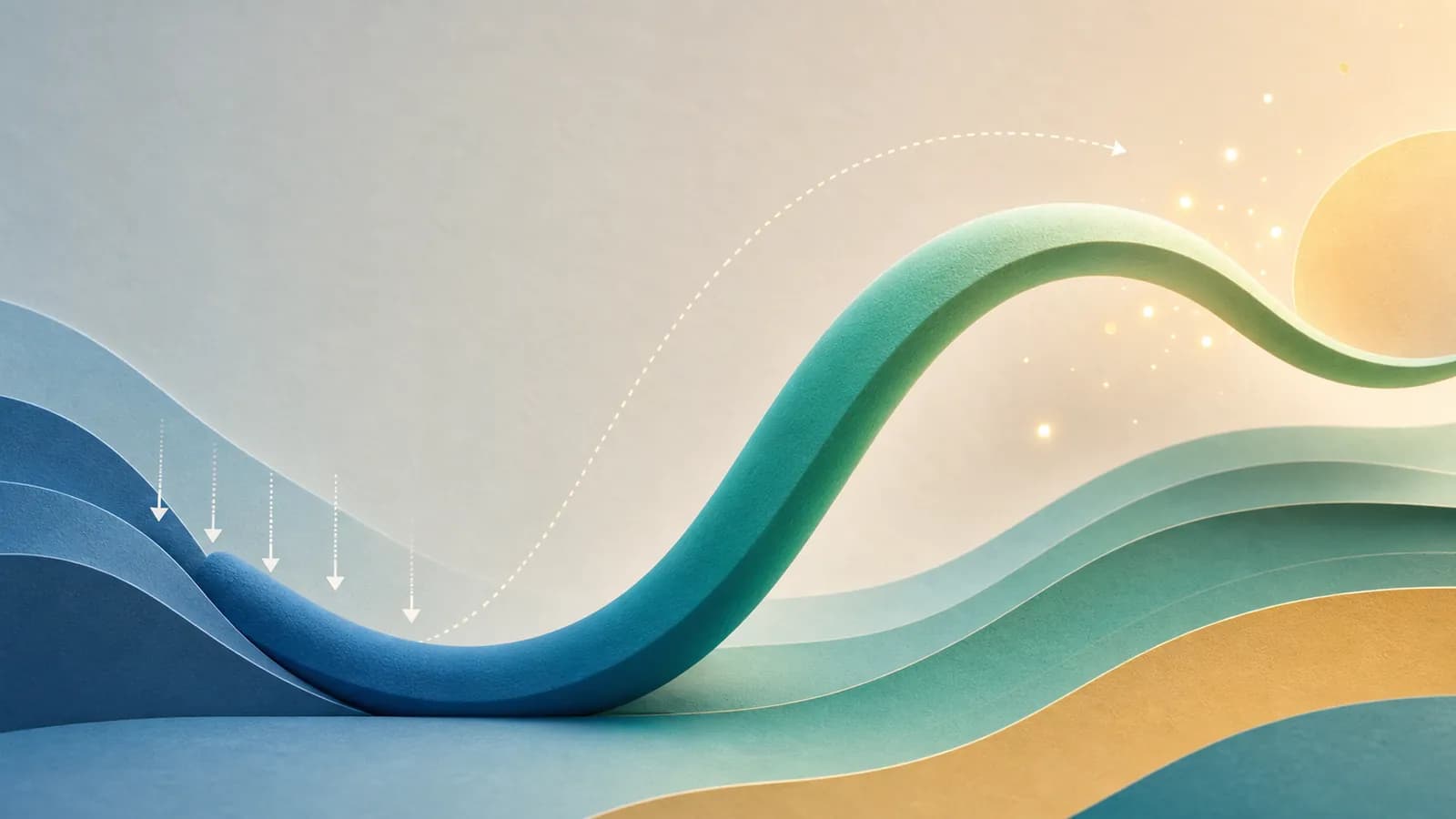 An elastic wave rebounding upward across calm layered surfaces